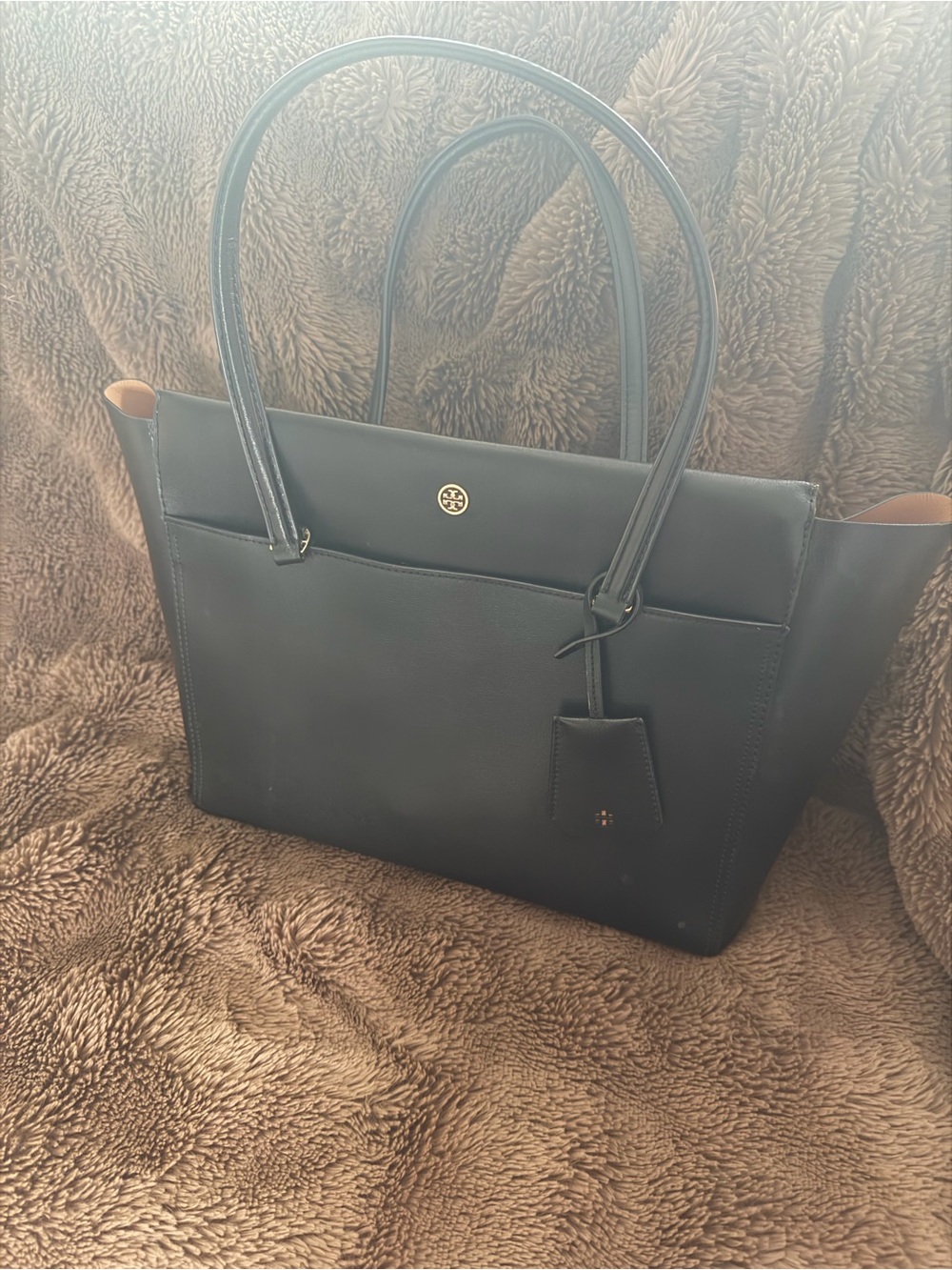 Tory Burch Black Leather Double-Handle Tote